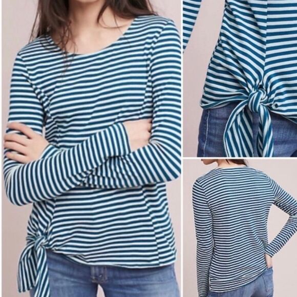 T.la striped -580 top hip tie long sleeve‎ green Small - Picture 2 of 7